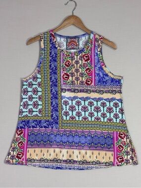 Johnny Was Silk Blend Boho Patchwork Floral Tank Top M Vibrant